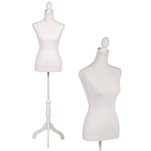 FDW Manikin 60”-67”Height Adjustable Female Dress Model Display Torso Body Tripod Stand Clothing Forms (Beige, 60-67 Inches)