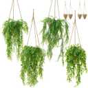 4 Set Fake Hanging Plants with Woven Basket, Include 12 Pcs Artificial Hanging Fake Ivy Vines with Leaves Artificial Greenery Plants for Porch Patio Yard (Classic Style, Cattail)