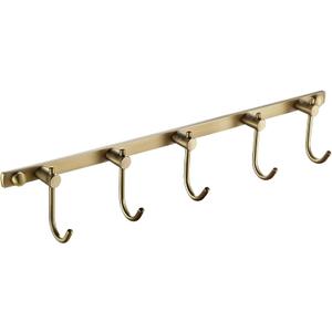 WINCASE Antique Brass Towel Hook, Brushed Brass Wall Hook Rail, 5 Hooks Antique Coat Hook Rail Hanger Bathroom Robe Hooks Rack Wall Mounted