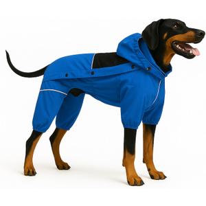 LOVELONGLONG Waterproof Dog Raincoat with Removable Hood  Outdoor Full Body Dog Jacket, Windproof Snowproof Shell Suit  All Season Pet Rain Gear Blue L (L (Back 16.5"))