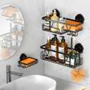 KEGII Shower Caddy Suction Cup – Removable Suction Bathroom Organizers Shelf with Soap Holder, Razor Holder & Hooks, Rustproof Shower Storage for Renters, No Drilling Black Bathroom Storage Basket