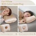 Piercing Pillow - Ear Piercing Pillow With Foam Plug, Adjust Shredded Memory Foam Picrcing Pillow For Side Sleepers, Donut Piliow For Ear With 4.5x4.5''Hole, Ergonomic Curved Design, Satin Champagne