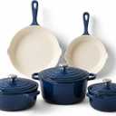 QuliMetal 5-Piece Navy Blue Enameled Cast Iron Cookware Set, Navy Blue 5PC-A