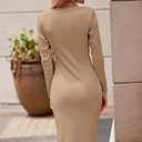 PRETTYGARDEN Women's Long Sleeve Midi Bodycon Dresses Casual Crewneck Cut Out Ribbed Knit Fitted Pencil Dress (L)