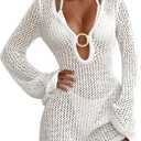 ANRABESS Women Beach Crochet Cover Ups Summer Knit Swimwear Mesh Bathing Suit Hollow Out Dress 2025 Vacation Swimsuit (Medium, White)