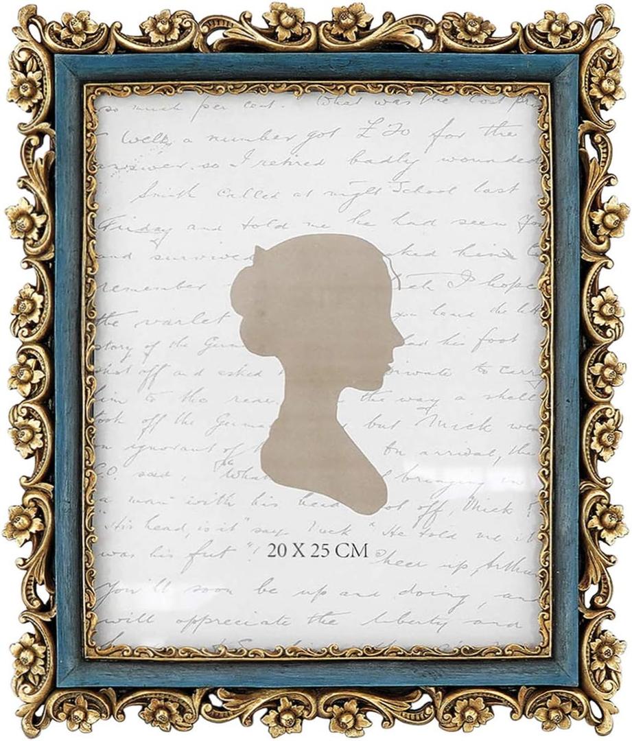 Sunlit Vintage Picture Frame 8x10 Inch, Luxury Antique Photo Frames with Glass Front, Photo Display, Tabletop Wall Hanging, Gift Ideas, Gold and Blue (Gold&Blue)