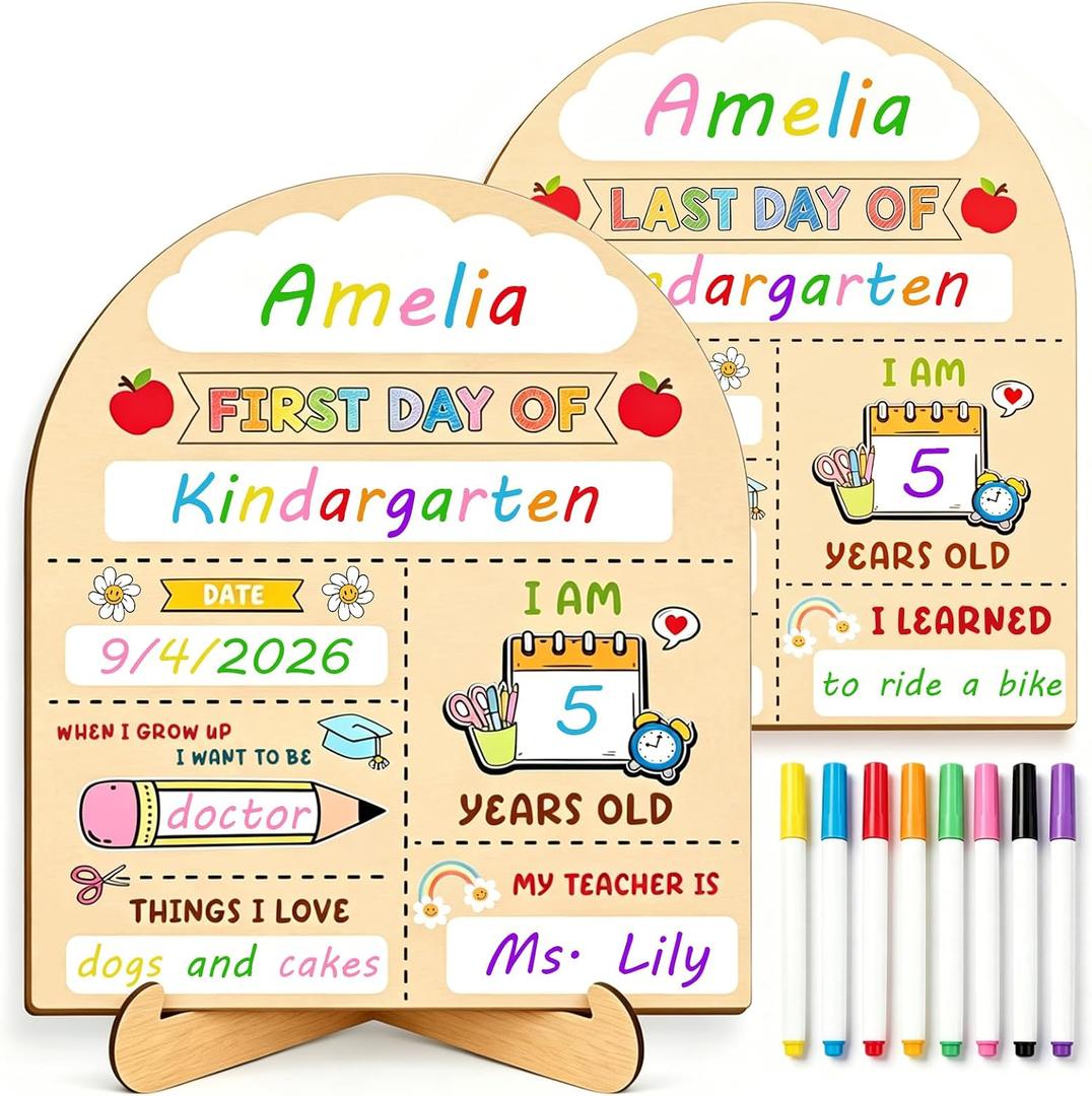 2 x Wooden First Day of School Sign Double Sided Back to School Sign Board