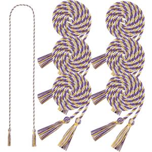 6 Pieces Graduation Honor Cords 68" Grad Braided Honor Cord with Tassel Honor Rope Grad Cords for Graduation Students Bachelor Master Doctoral Gown Grad Decor (Purple White and Gold)