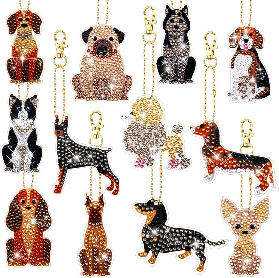 Junkin 12 Pcs Cross Diamond Painting Keychains 5d Double-Sided Painting Keychains Christmas Religious Thanksgiving Diamond Kits DIY Key Ring Pendant for Beginners Adults Crafts Ornament