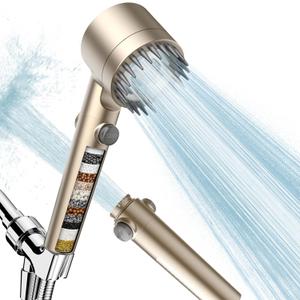 Filtered Shower Head with Handheld, High Pressure Water Flow and Multiple Spray Modes Shower Head with Filter, Power Wash for Hard Water, Showerhead with ON/OFF Switch for Pets Bath (Golden)