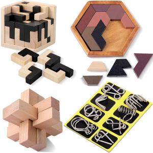 Yilloog 11 Pcs Metal Puzzle Bulk IQ Brain Teaser Puzzles for Games Educational Wooden and 3D Puzzles Unlock Interlock Box Easter for Party Favor Teens Adults Challenge Gifts(B Style)