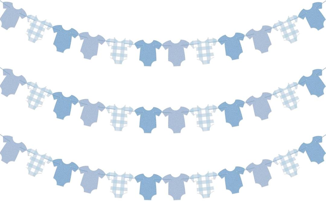 Blue Bodysuit Decoration Banner, Blue Gingham Party Decorations, Baby Shower Party Supplies Birthday Banner Decor for Boys Girls Baby Shower Decorations