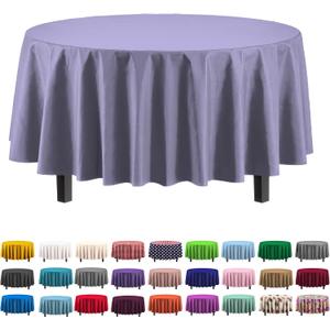 Exquisite Party Solids 6-Pack Premium Plastic Tablecloth 84in. Round Plastic Table Cover - Lavender