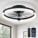 LEDIARY Ceiling Fans with Lights and Remote, 19.7 Inch Low Profile Ceiling Fan, 6 Speeds, Reversible, Dimmable Flush Mount Fan Light,Modern & Bladeless Ceiling Fan with Light for Bedroom, Black