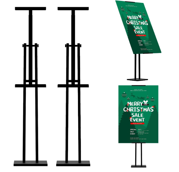 ONCEMORE Heavy Duty Sign Stand, Floor Poster Board Stand, Adjustable Metal Sign Holder Height Up to 60 Inches and 180° Rotation Display Standing Pedestal for Board & Foam, Black