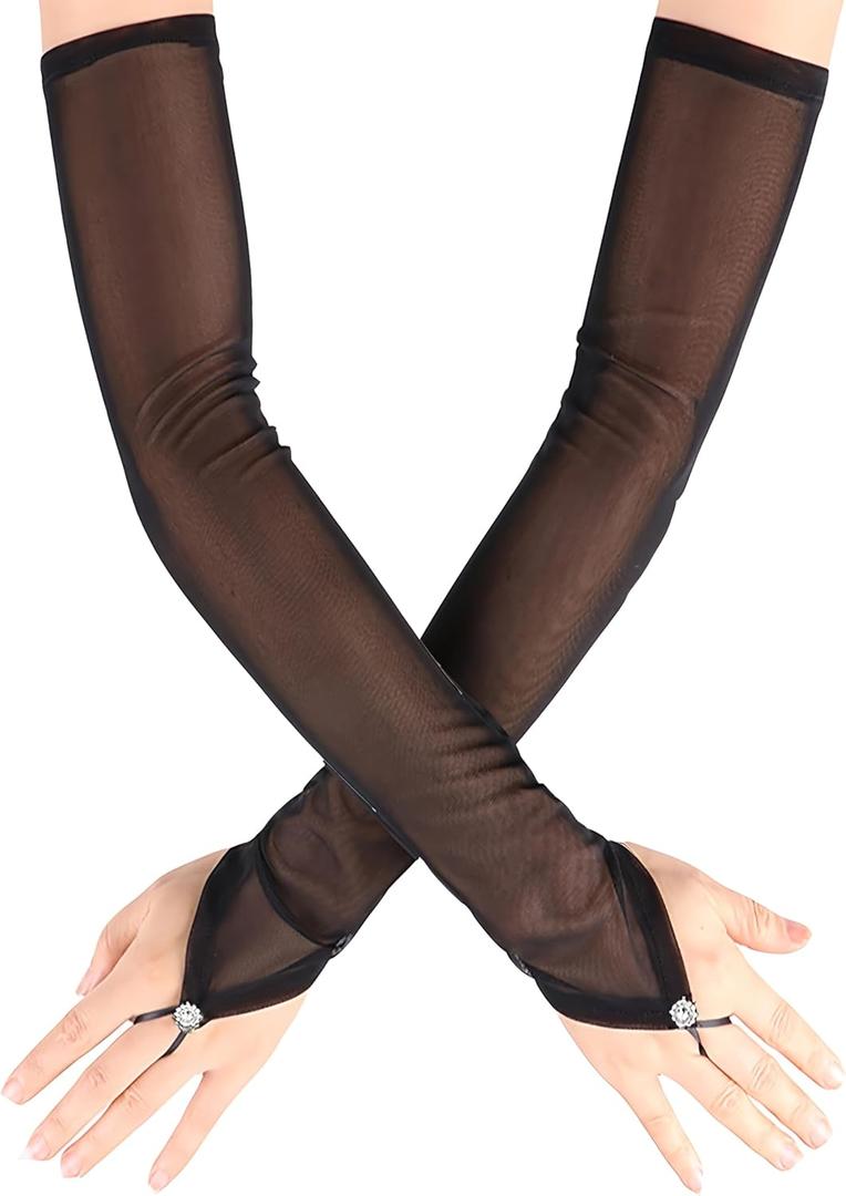 MASIKA Women's Black Long Gloves, Fingerless Gloves, Party, Opera, Evening Dress, Role Playing Accessories.