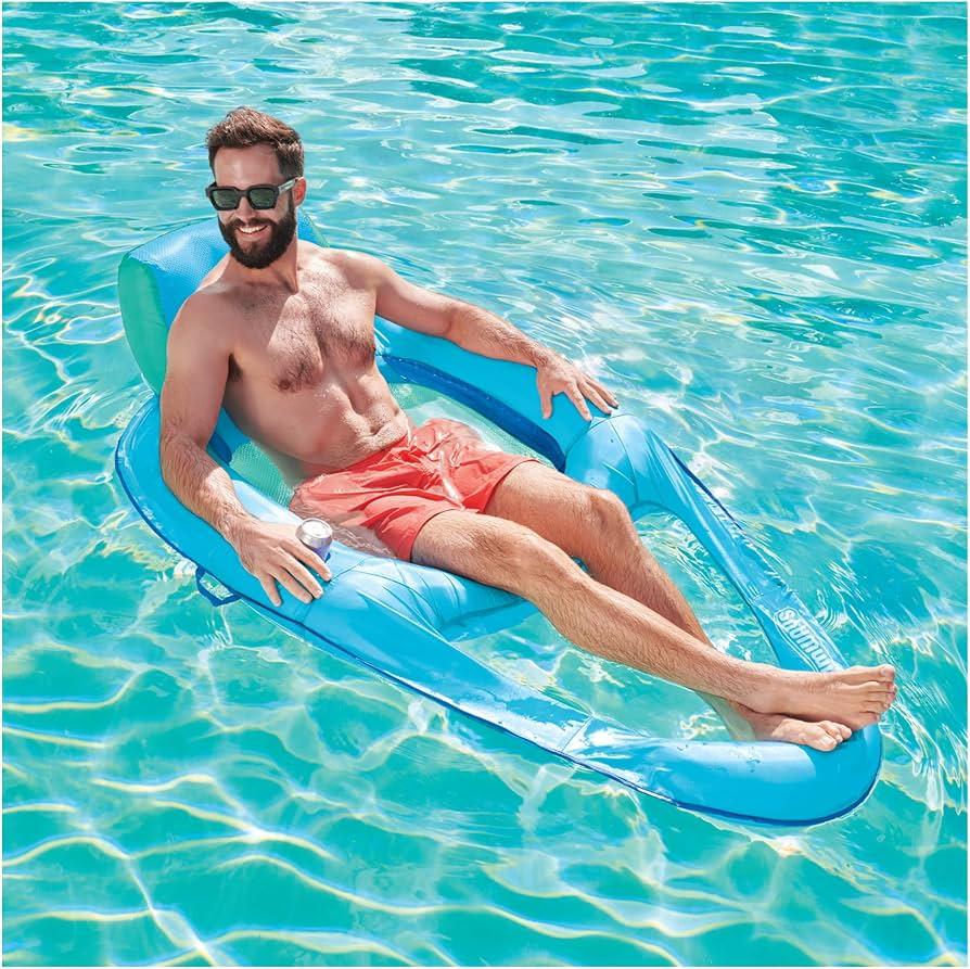 SwimWays Spring Float Premium XL Recliner Chair, Inflatable Pool Floats Adult with Fast Inflation, 25% Larger Than Recliner, Supports Up to 300 lbs