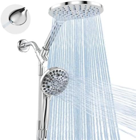 MakeFit Dual Handheld Shower Head Combo, 2-in-1 Rain Shower Heads System 8 Inch Rainfall Shower Head and 10 Modes High Pressure Hand Held Showerhead with Built-in Power Wash