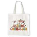 Counselor Gifts Tote Bag, Guidance Counselor Gifts, Counselor Gifts for Women, Groovy Retro Counselor Canvas Tote Bags for Women, Reusable Grocery Bags Shopping Bags