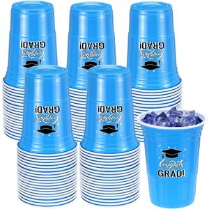 50 Pack Graduation Cups Bulk 16 oz Congrats Grad Cups 2025 Disposable Plastic Hot Cold Beer Beverage Drinks for School Graduation Party Decorations (Sky Blue)