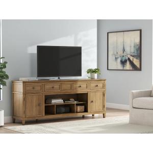 Compact 33.38" TV Media Stand and Living Room Console Table - Natural Wood Finish