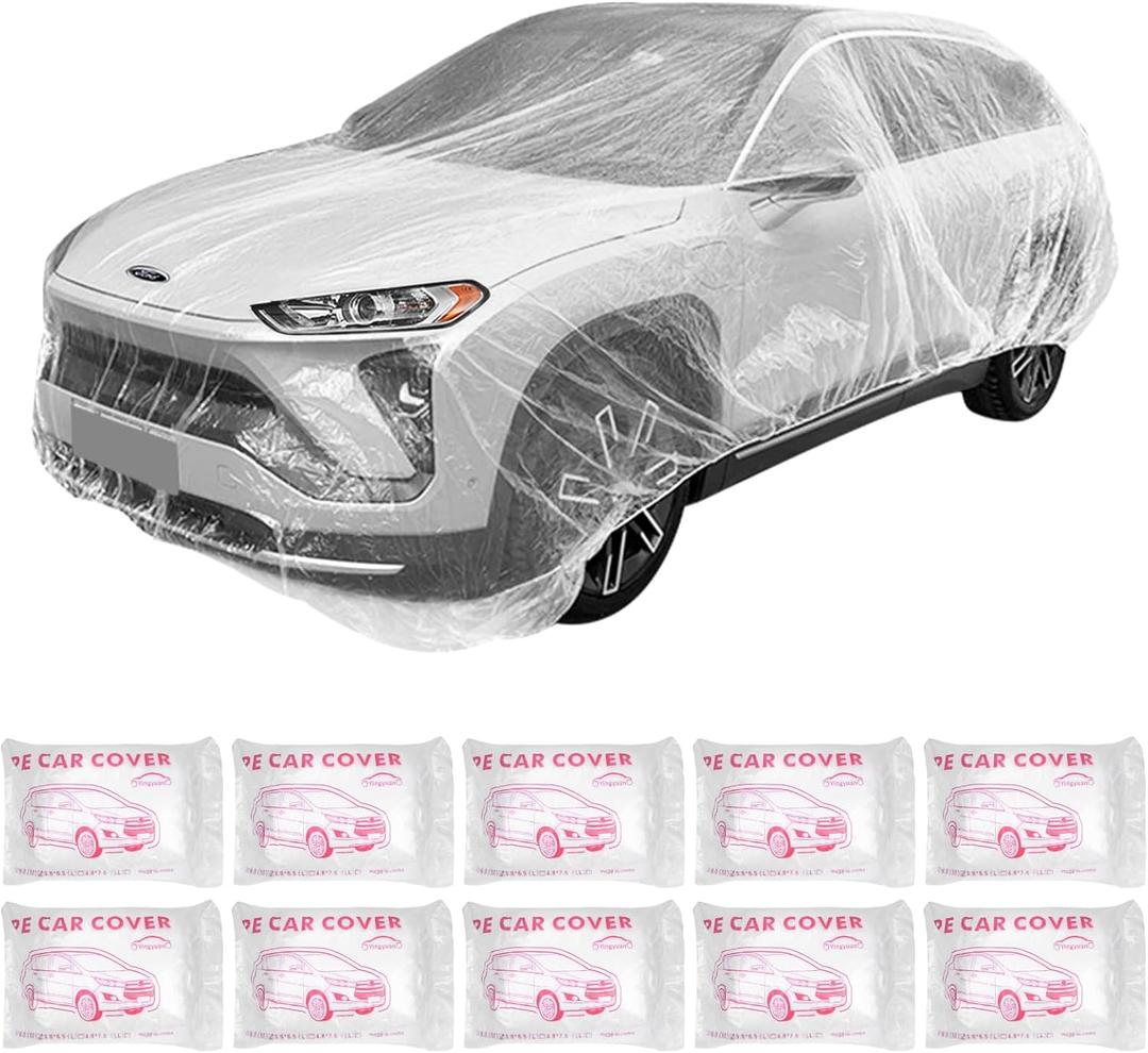 Awagas Clear Plastic Car Cover 10 PCS Disposable Car Covers for Automobiles, 21.7x12.5 ft Elastic Band Car Covers Clear Waterproof Dustproof Full Car Protective Cover for All Brands of Sedan Cars