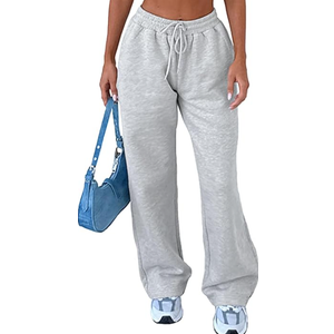 AROGONE Women's Casual Drawstring High Waisted Sweatpants Wide Straight Leg Lounge Pants with Pockets (Medium, Grey)