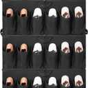 Extra Large Fabric Shoe Organizer for Closet, Fits up to 28 Pairs, Foldable Shoe Storage Bin Containers with Adjustable Dividers and Clear Cover, Black, 3 Pack