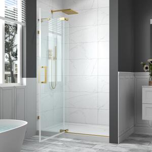 44-48" W x 70" H Frameless Pivot Shower Door, 5/16"(8mm) Clear SGCC Tempered Glass Shower Doors, Brushed Gold Hinged Shower Glass Door, Reversible Installation