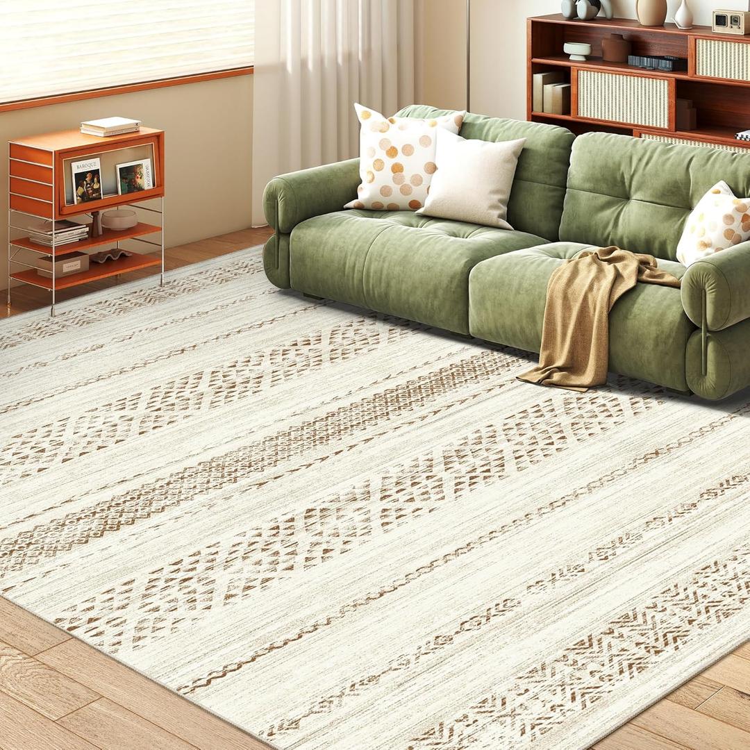 Miukiki 6x9 Area Rug for Living Room Moroccan Washable Rugs Non Slip Indoor Floor Carpet Foldable Large Soft Area Rug for Dining Room Bedroom with Low Pile(Brown,6'x9')