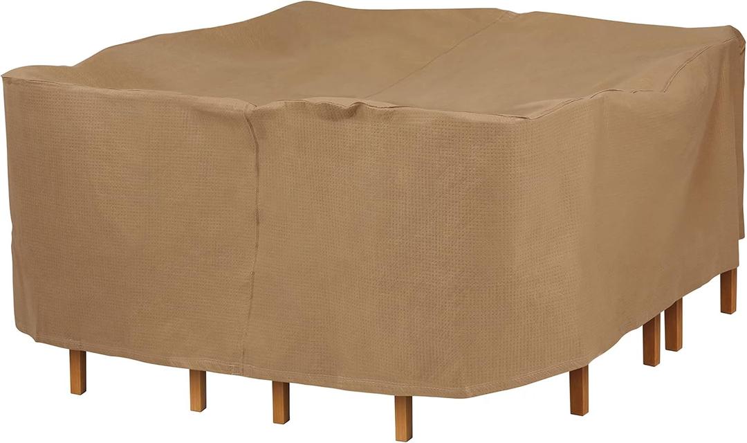 DUCKCOVERS Essential Water-Resistant 76 Inch Square Table & Chair Set Cover, Outdoor Table Cover (Latte)