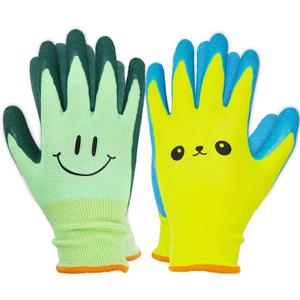 2 Pairs Toddlers Gardening Gloves, Kids Sized Garden Glove for Yard Work, Non Slip, Flexible, Breathable (Size 2 for 2, 3, 4 Year Old Children) (Green&yellow)