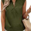 Tankaneo Womens Summer V Neck Tank Tops Collared Sleeveless Shirts Trendy Casual Loose Fit Blouse (Green, S)