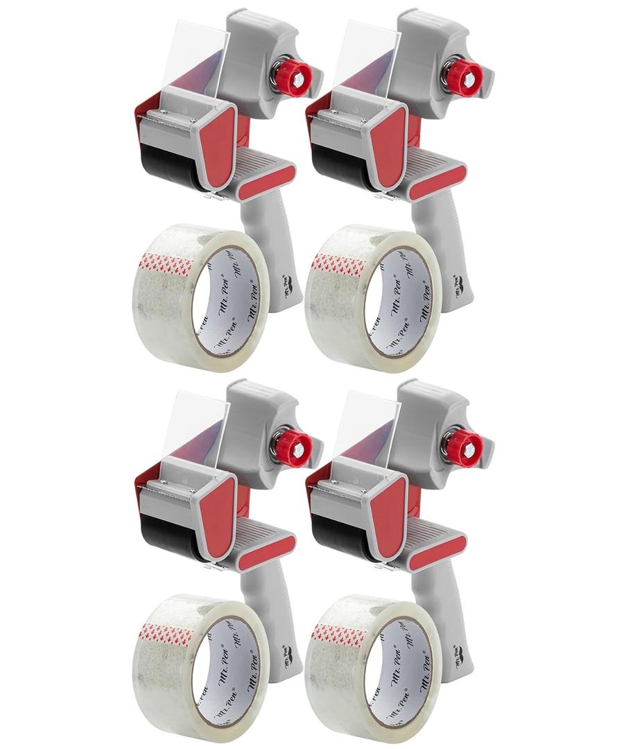 Mr. Pen Packing Tape Dispenser Gun 2-Inch, 4 Pack with 4 Rolls Clear Tape Gun for Packaging Boxes and Moving (Red)
