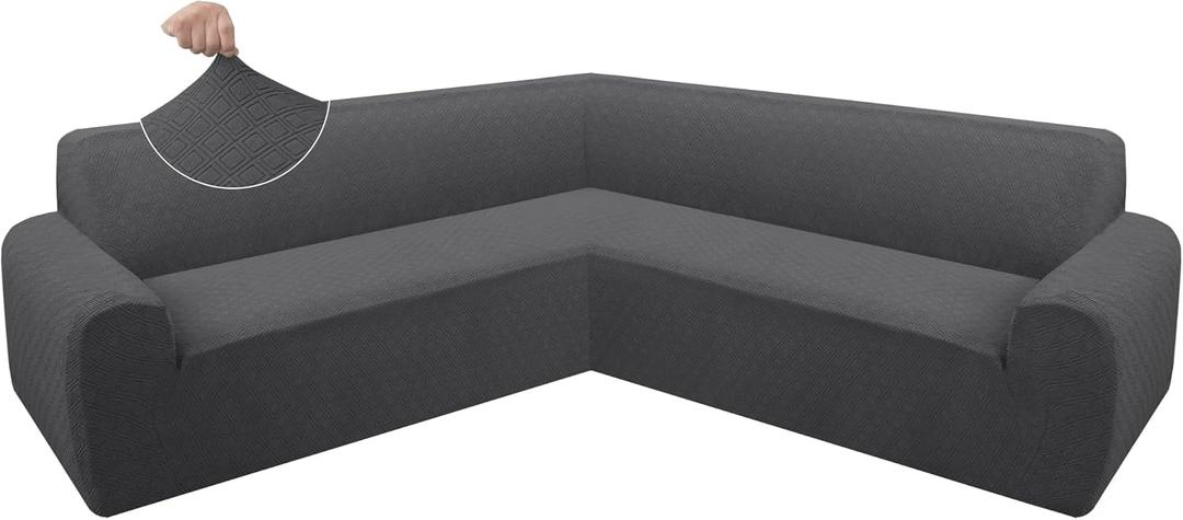 ALIECOM Extra Soft Corner Sectional Sofa Covers L Shaped Couch Cover Sectional Slipcovers with Non Slip Foams Jacquard Stretch U Shape Furniture Protector for Pets Dogs (Dark Grey, X-Large)