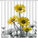 Yellow Flower Shower Curtain Rustic Floral Daisy Farmhouse Country Gray Leaves Nature Plant Modern Vintage Fabric Bathroom Decor Set with Hooks,(36" Wx70 H)