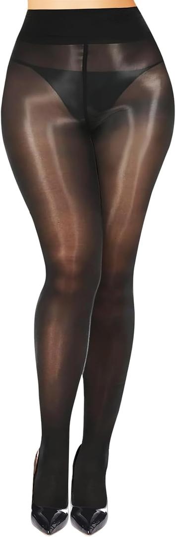 Buauty Shimmer Tights for Women, Shiny Oil Pantyhose Stockings, Oil Bright Shaping Tight Ultra Shiny Sheer Tights High Waist (Medium, Black)