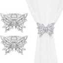 2 Pcs Silver Butterfly Decorative Curtain Tie Backs, YueLvoe Elegant Modern Metal Holdbacks for Living Room, Curtain Ties with Rings, Buckle Holder for Home Office Cafe Balcony (Silver)
