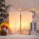 2Pack Christmas LED Flameless Candles Flickering, Battery Operated Wax Candles with Timer Remote, Realistic Pillar Candles with Forest Deer Decal for Home Decorations Christmas Gifts [Silver, 3"X6"]