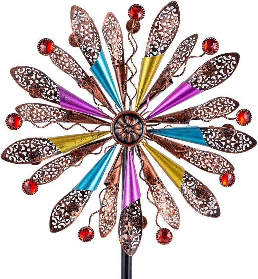 DREAMYSOUL Wind Spinners Outdoor, Copper Metal Kinetic Wind Sculptures with Gemstones, Wind Spinner for Garden Yard Lawn Patio Decor