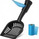 2-in-1 Pooper Scooper with Bag Attachment, Cat Litter Shovel Scoop with Bag, Built-in Dispenser, Includes Trash Roll, Rinse-Clean, Anti-Stick, Smart Sifter, Long Handle (Black)