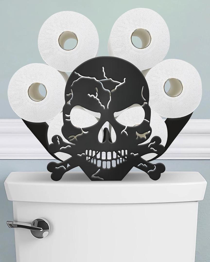 Skull Toilet Paper Holder Stand for Extra 8 Rolls, Gothic Decorative Free Standing Toilet Paper Storage Organizer, Farmhouse Bathroom Animal Decor Accessories Storage Cabinet