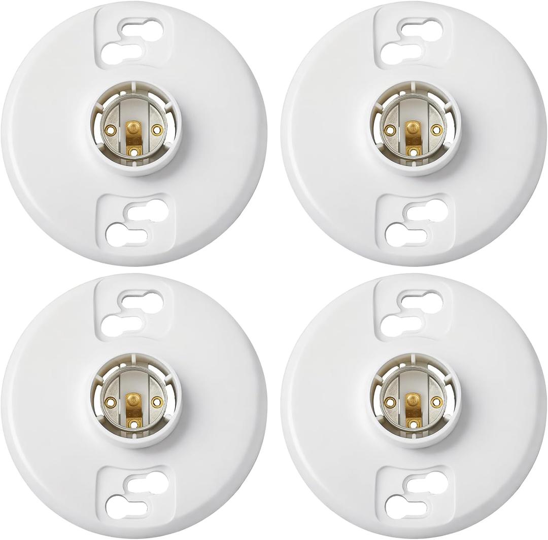 4 Pcs E26 Medium Base Ceiling Lamp Holder Keyless Light Sockets White Bulb Socket Incandescent Fluorescent CFL Lamp Holder 660w 250v (Phenolic Resin)