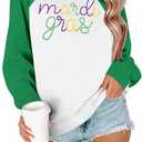 EGELEXY Mardi Gras Sweatshirt Carnival Outfits Women Carnival Embroidery Sweatshirts Fat Tuesday Pullover Tops (Large, Raglan Green)