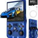 R36MAX Retro Handheld Game Console, Retro Gaming Console with 64G Built-in 18000+ Classic Games, 4.0 Inch 720x720 IPS Screen, Portable Handheld Linux System, 4000mAh Battery (Blue)