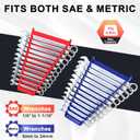 4-Piece Magnetic Wrench Organizer, 48-Slot Wrench Rack Tool Trays, Durable ABS Wrench Holder for Tool Box Drawer Chest, SAE (1/4" to 1-1/16") & Metric (6 to 24mm), Red/Blue