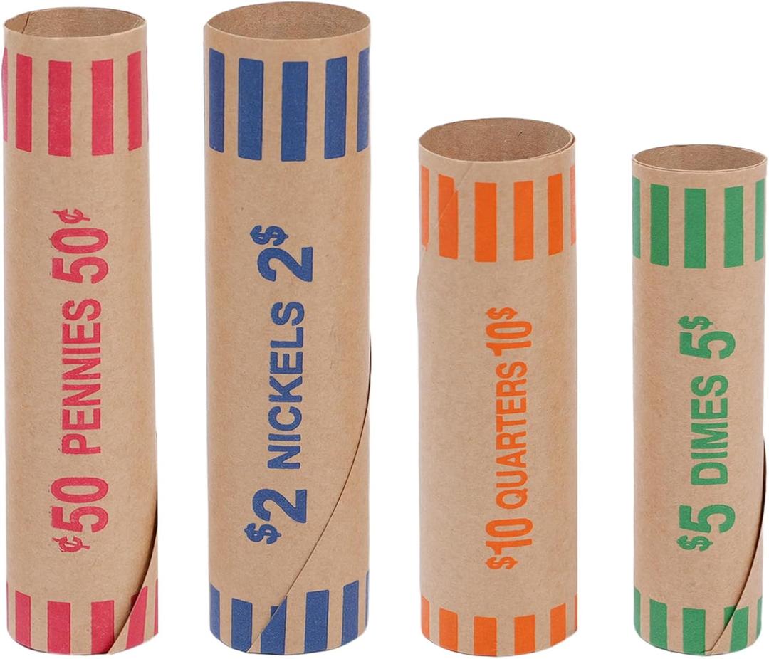 Preformed Coin Wrappers 100 PCS Coin Rolls Wrappers Assorted for Quarter, Dime, Nickel, and Penny Coin Wrappers