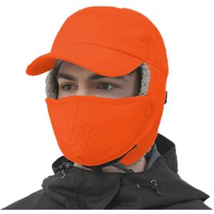 Trapper Hat for Men Women Waterproof Winter Warm Baseball Cap with Ear Flaps and Mask (Orange)
