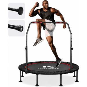 KENSONE 48" Foldable Mini Trampoline, Indoor Trampoline for Kids, Adults Indoor/Garden Workout, Fitness Rebounder with Adjustable Foam Handle, Max Load 450 lbs