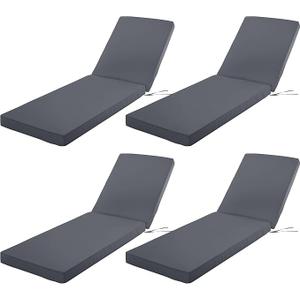 Comcaver Chaise Lounge Cushions Outdoor Set of 4, 72x21x3 Inch, Dark Grey